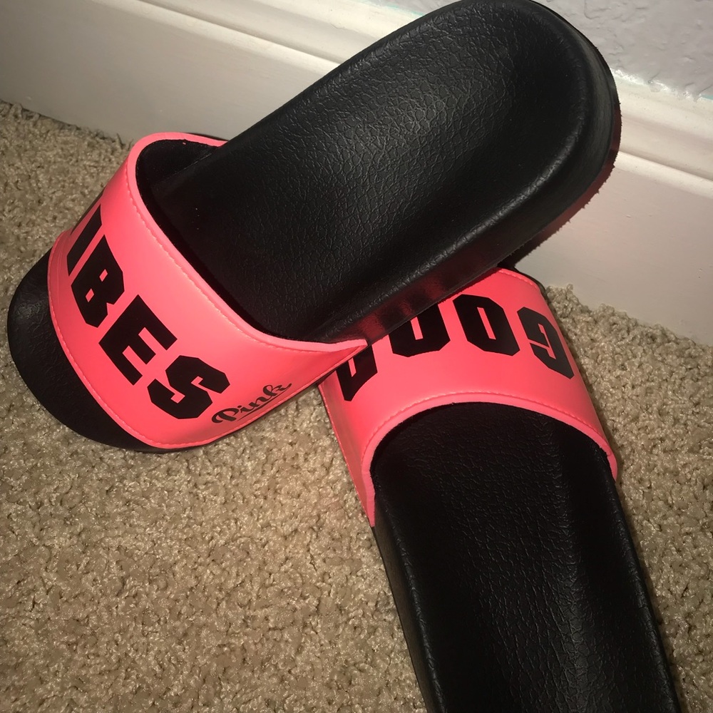 PINK Neon Pink Slides! Never Worn!